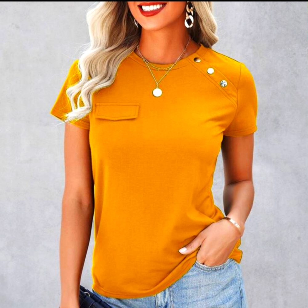Flap Detail Fake Button Tee